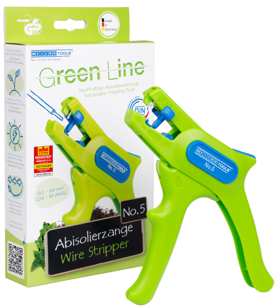 Wire Stripper No. 5 Green Line | Sustainable stripping tool I for all common stranded and solid conductors, working range 0,2 - 6,0 mm²