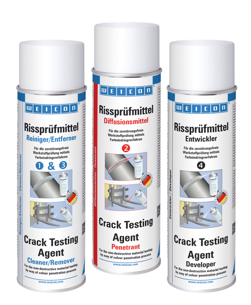 Crack Testing Agent Set | Kit de 3 pièces comprenant un nettoyant, un agent de diffusion et un révélateur Crack Testing Agent Set | Kit de 3 pièces comprenant un nettoyant, un agent de diffusion et un révélateur