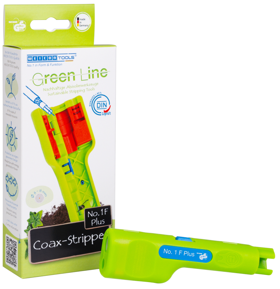 Coax-Stripper No 1 F Plus Green Line | Sustainable stripping tool I for skinning and stripping coaxial cables incl. untwisting aid