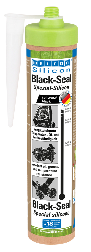 Black-Seal Silicone Spécial | Mastic d'étanchéité à élasticité permanente pour les zones résistantes à l'huile ou à la graisse Black-Seal Silicone Spécial | Mastic d'étanchéité à élasticité permanente pour les zones résistantes à l'huile ou à la graisse