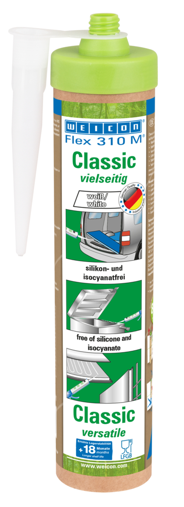 Flex 310 M® Classic | elastic adhesive based on MS-Polymer in Presspack packaging for fatigue-free working Flex 310 M® Classic | elastic adhesive based on MS-Polymer in Presspack packaging for fatigue-free working