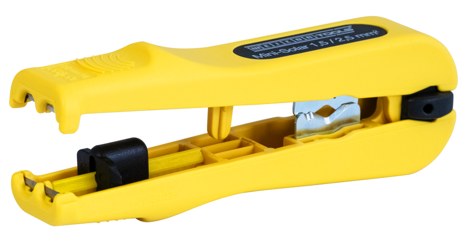 Mini-Solar 1,5/2,5 mm² | for skinning and stripping common photovoltaic cables I working range 1,5 & 2,5 mm² Mini-Solar 1,5/2,5 mm² | for skinning and stripping common photovoltaic cables I working range 1,5 & 2,5 mm²