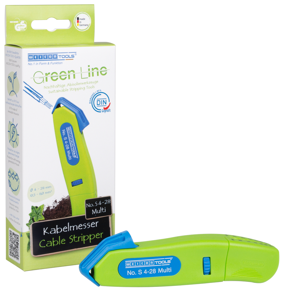 Couteau à dégainer No. S 4-28 Multi Green Line | avec fonction de dénudage intégrée, capacité 4 - 28 mm Ø