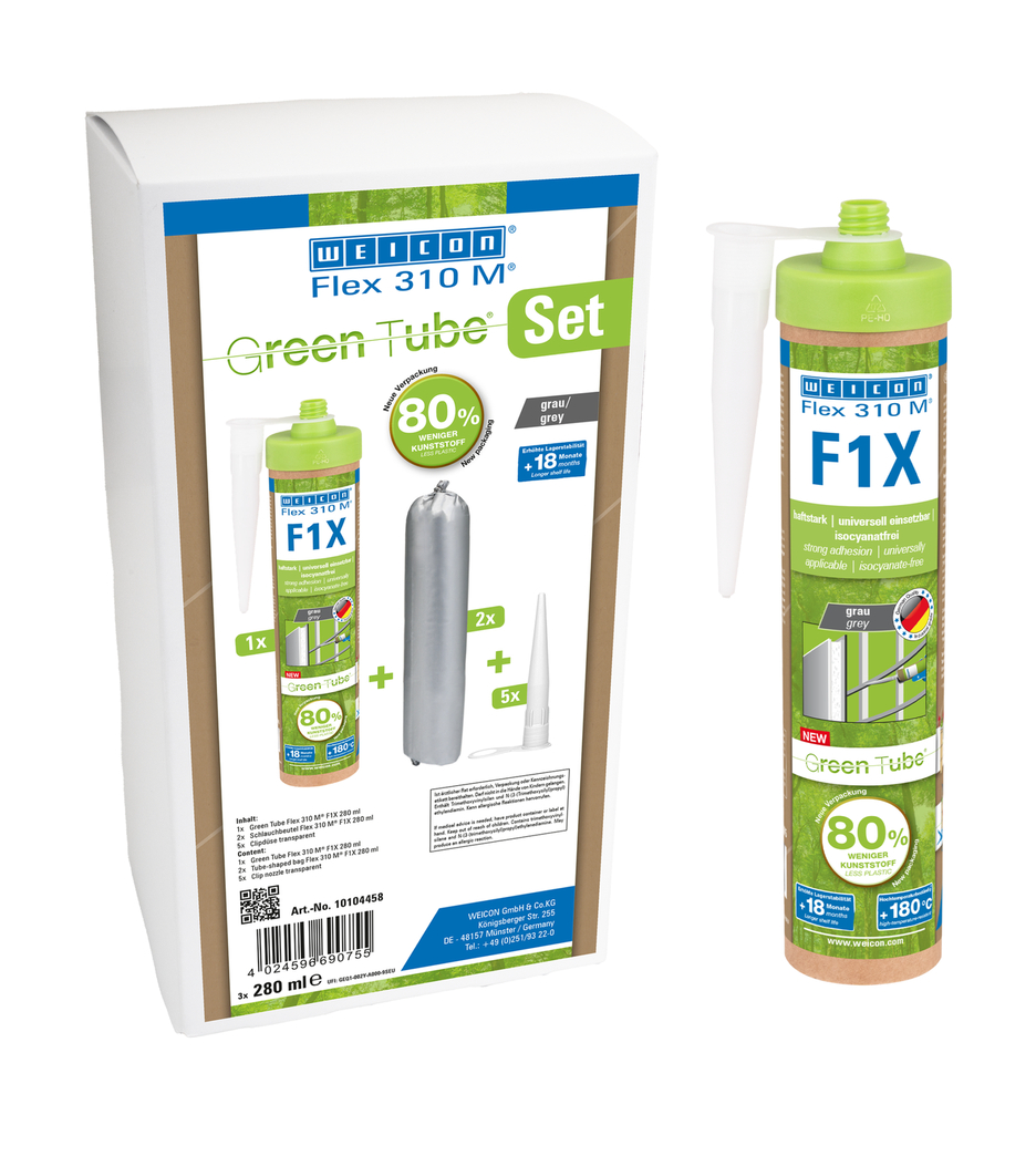 WEICON Green Tube Flex 310 M F1X | MS polymer-based adhesive and sealant with very high initial adhesion, temperature-resistant up to 180°C