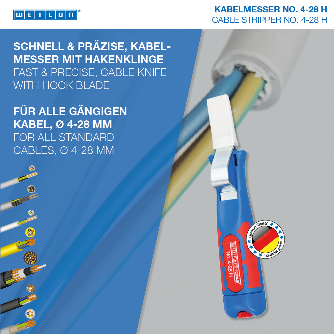 Cable Stripper No. 4 - 28 H | with 2C handle including hook blade and protective cap, working range 4 - 28 mm Ø