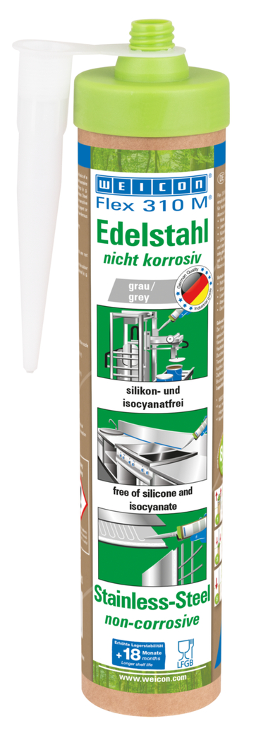 Flex 310 M® Acier Inox | Scellant adhésif avec une très forte adhérence initiale, d'aspect métallique, à base de MS-polymère