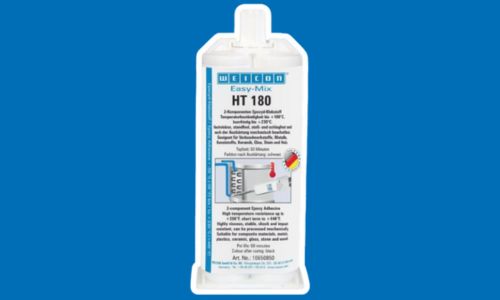 Colle époxy sur fond bleu