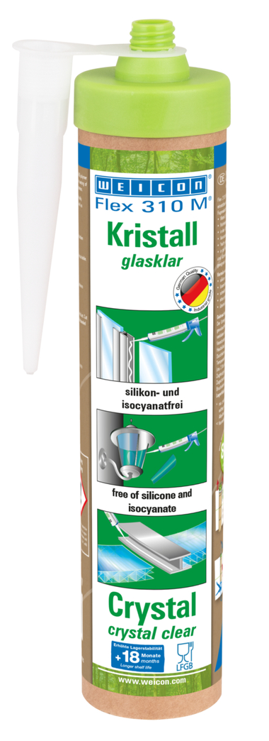 Flex 310 M® Crystal | elastic adhesive based on MS-Polymer in Presspack packaging for fatigue-free working Flex 310 M® Crystal | elastic adhesive based on MS-Polymer in Presspack packaging for fatigue-free working