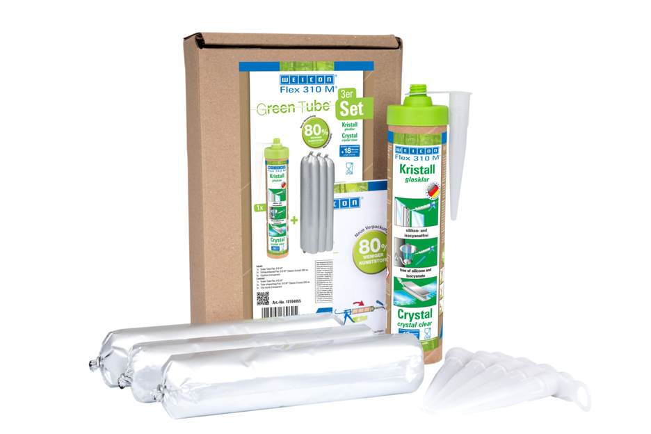 Flex 310 M® Crystal | elastic adhesive based on MS-Polymer in Presspack packaging for fatigue-free working Flex 310 M® Crystal | elastic adhesive based on MS-Polymer in Presspack packaging for fatigue-free working