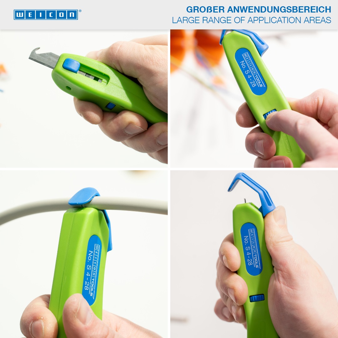 Cable Stripper No. S 4 - 28 Green Line | Stripping tools made from up to 97 per cent renewable raw materials I Working range: 4–28 mm Ø I With retractable hook blade