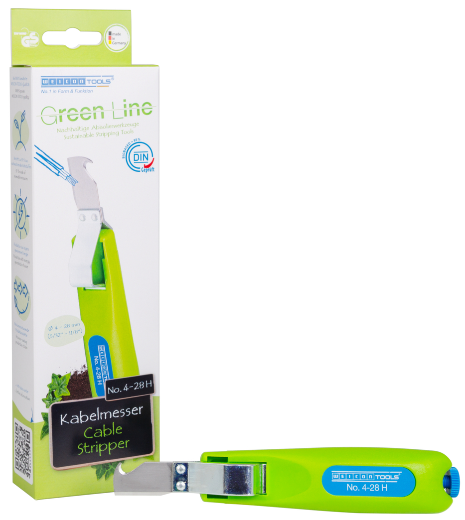 Cable Stripper No. 4 - 28 H Green Line | Sustainable stripping tool I hook blade and protective cap I working range 4 - 28 mm Ø