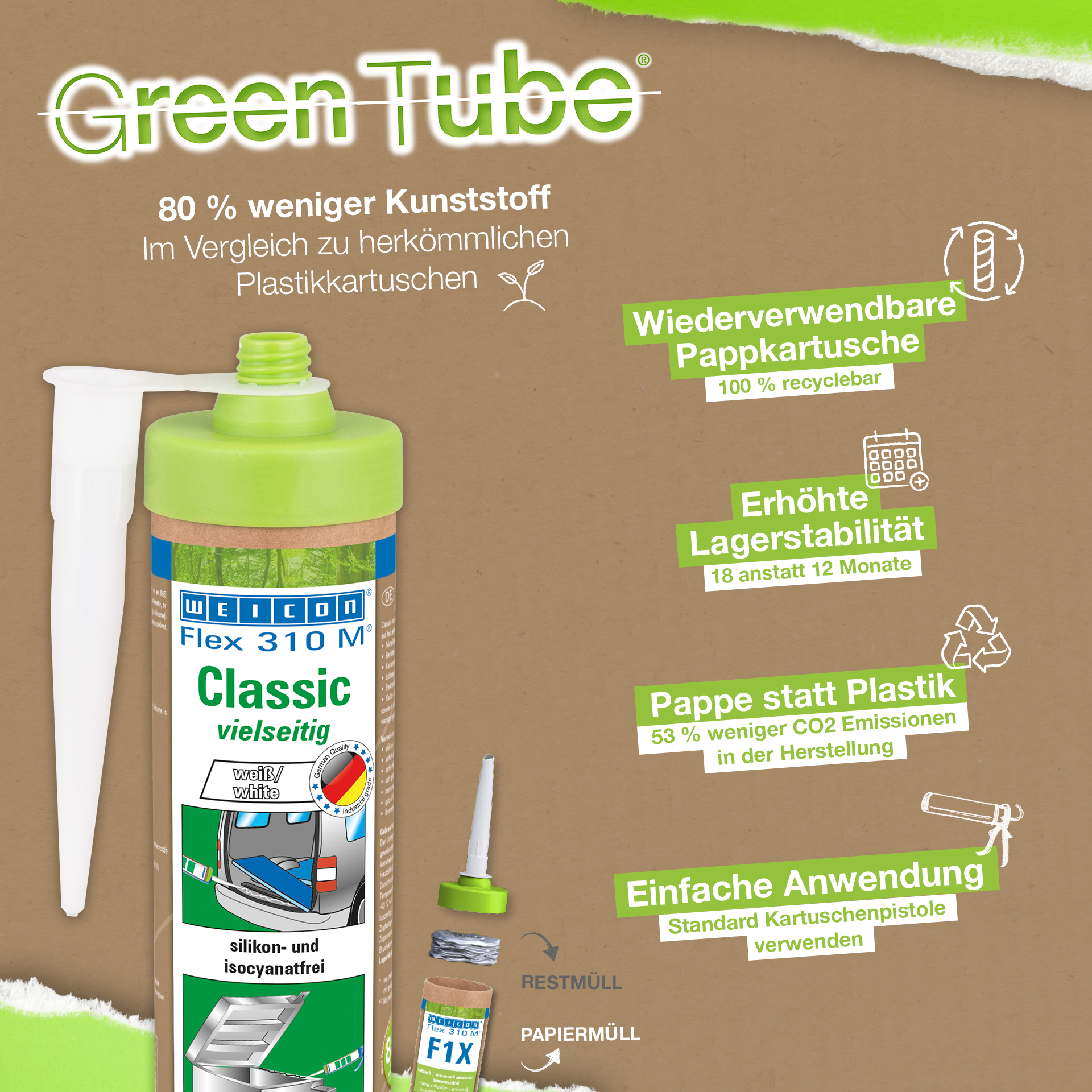Flex 310 M® Classic | elastic adhesive based on MS-Polymer in Presspack packaging for fatigue-free working