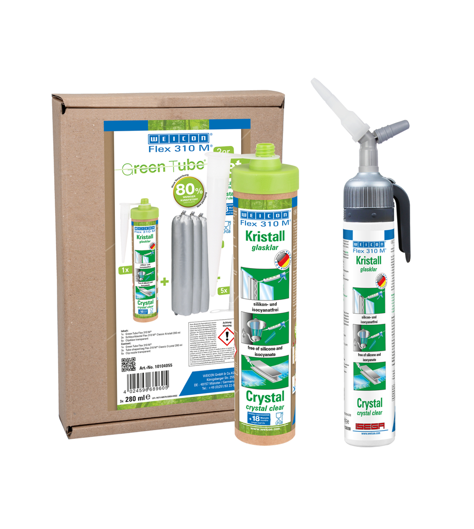 Flex 310 M® Crystal | elastic adhesive based on MS-Polymer in Presspack packaging for fatigue-free working