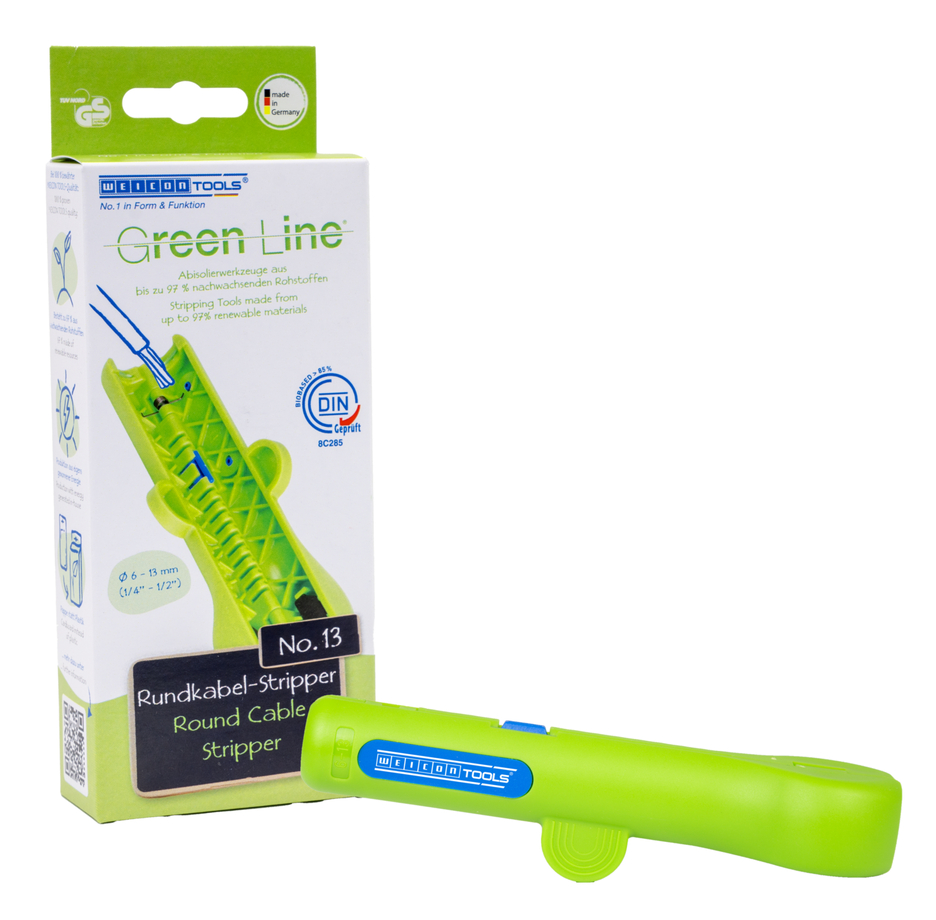 Round Cable Stripper No. 13 Gren Line | Wire stripping tools made from up to 97% renewable raw materials | for dismantling all standard round cables | working range 6.0 - 13.0 mm Ø.