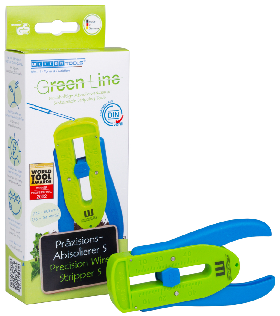 Precision Wire Stripper S Green Line | Sustainable stripping tool I for thin conductors and wires, stripping range from 0,12 mm - 0,8 mm (36-20 AWG)