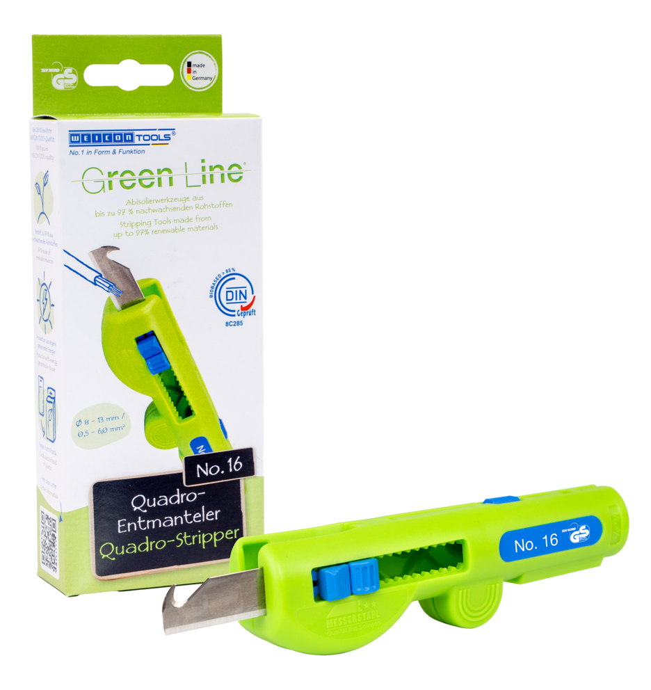 Quadro-Stripper No. 16 Green Line | Stripping tools made from up to 97% renewable raw materials I Multifunctional stripper I Stripping range: 0.5–6.0 mm² I Stripping range: 8–13 mm Ø