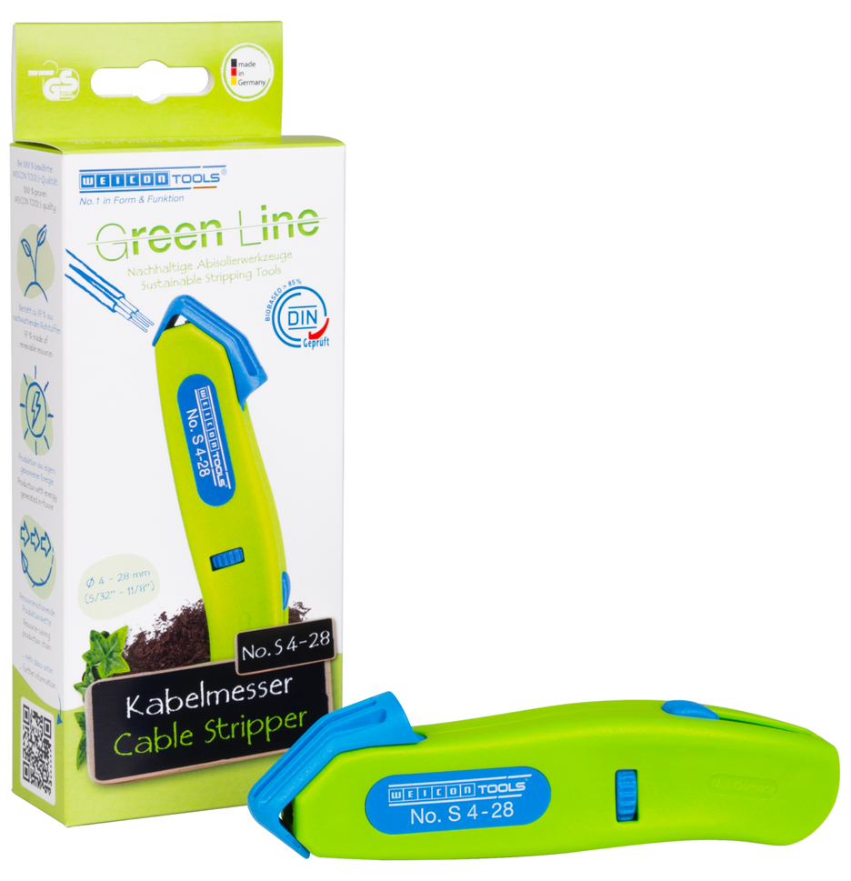 Cable Stripper No. S 4 - 28 Green Line | Sustainable stripping tool I with retractable hook blade I working range 4 - 28 mm Ø
